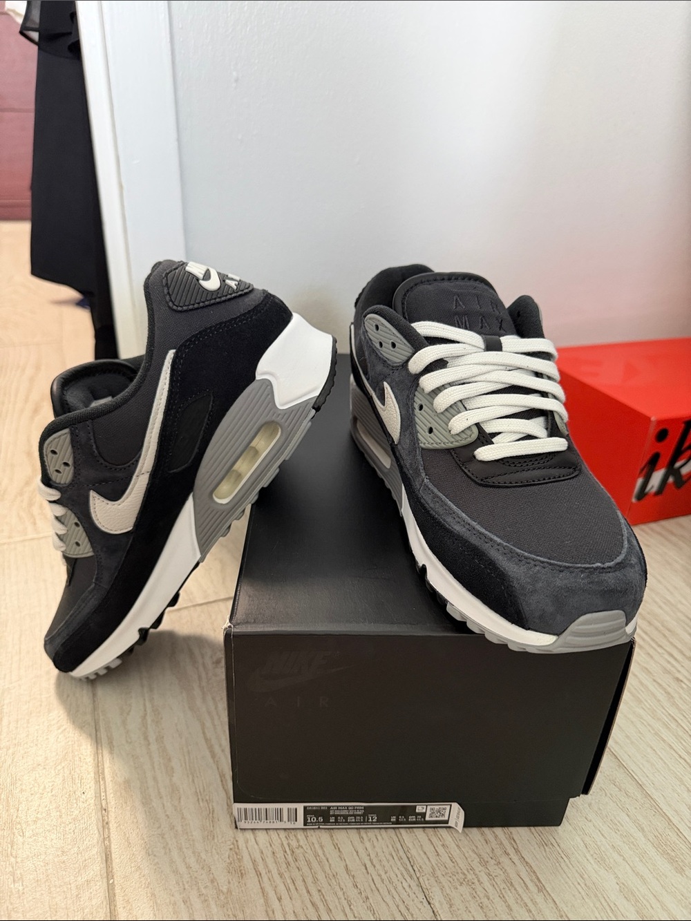 Nike Air Max 90 Sneakers in Black and Gray with White Swoosh
